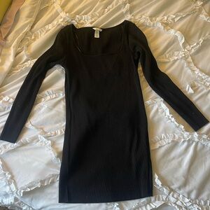 H&M Black Long Sleeve Ribbed Dress